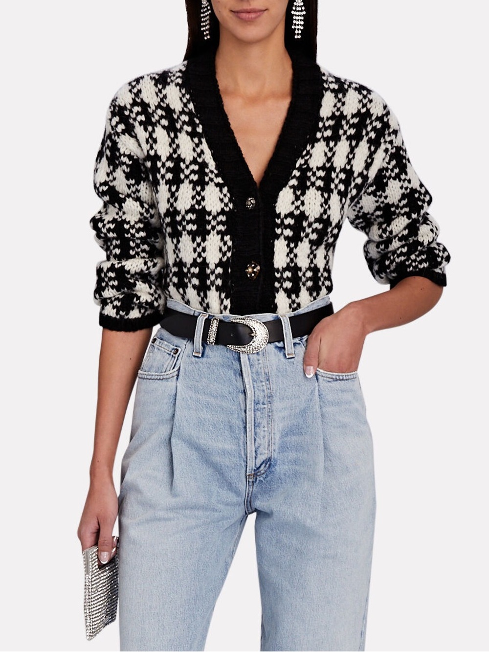 HAYLEY MENZIES Cassidy Alpaca Jacquard Cardigan in Black & White